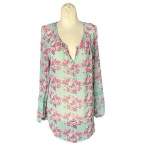 LC Lauren Conrad Mint Floral Lace Sleeve Henley Blouse XS